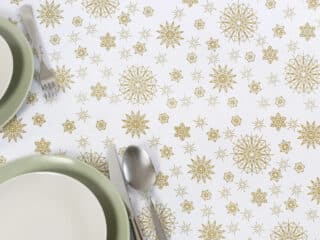 Christmas Teflon tablecloth golden snowflakes by Stofex.