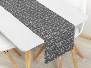 Christmas Teflon table runner silver snowflakes on grey by Stofex.