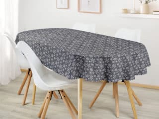 Christmas Teflon oval tablecloth silver snowflakes on grey by Stofex.