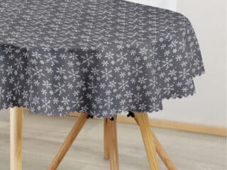 Christmas Teflon oval tablecloth silver snowflakes on grey by Stofex.