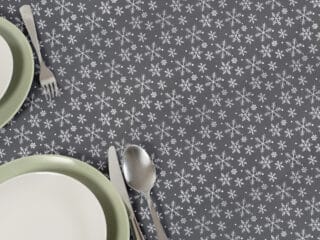 Christmas Teflon tablecloth silver snowflakes on grey by Stofex.