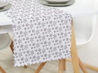 Christmas Teflon table runner snowflakes on white by Stofex.