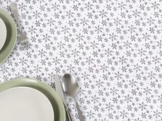 Christmas Teflon tablecloth snowflakes on white by Stofex.