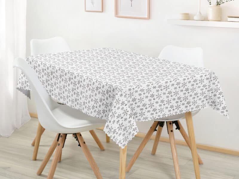 Christmas Teflon square tablecloth snowflakes on white by Stofex.