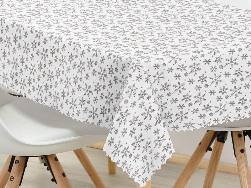 Christmas Teflon square tablecloth snowflakes on white by Stofex.