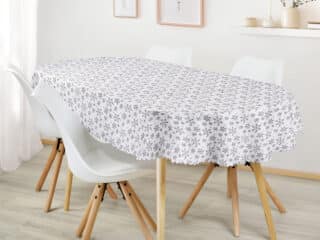 Christmas Teflon oval tablecloth snowflakes on white by Stofex.