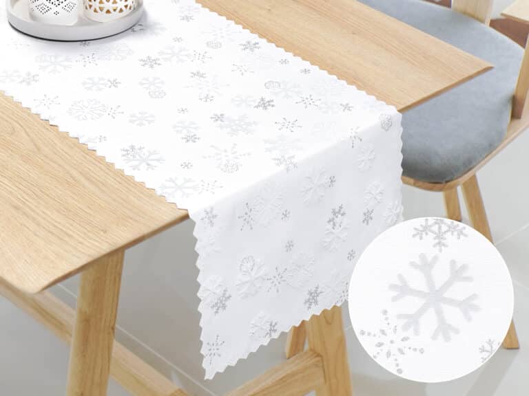 Christmas Teflon table runner silver snowflakes by Stofex.