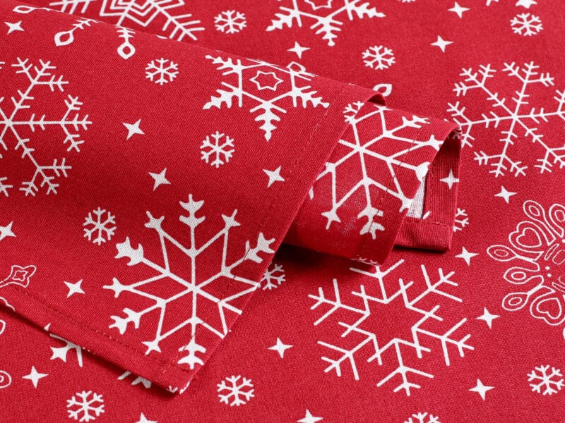 Christmas terra cotton placemat snowflakes on red by Stofex.