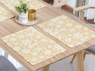 Christmas terra cotton placemat snowflakes on beige by Stofex.