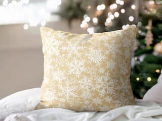 Terra Christmas cotton pillowcase snowflakes on beige by Stofex.