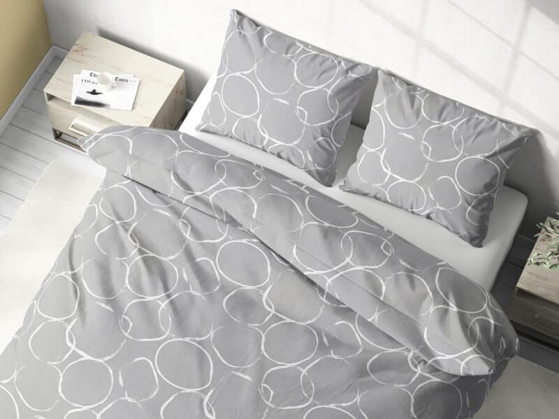 Flannel bed linen white circles on grey by Stofex.