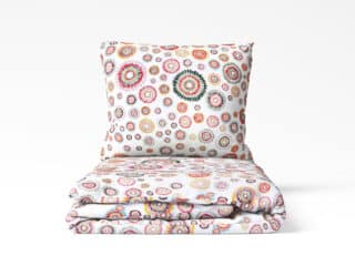 Flannel bed linen colourful circles on white by Stofex.