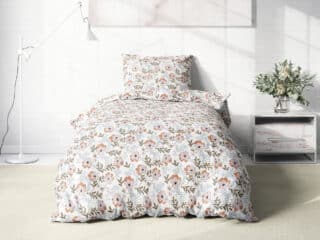 Flannel bed linen brown flowers on white by Stofex.