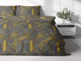 Flannel bed linen golden leaves on grey by Stofex.