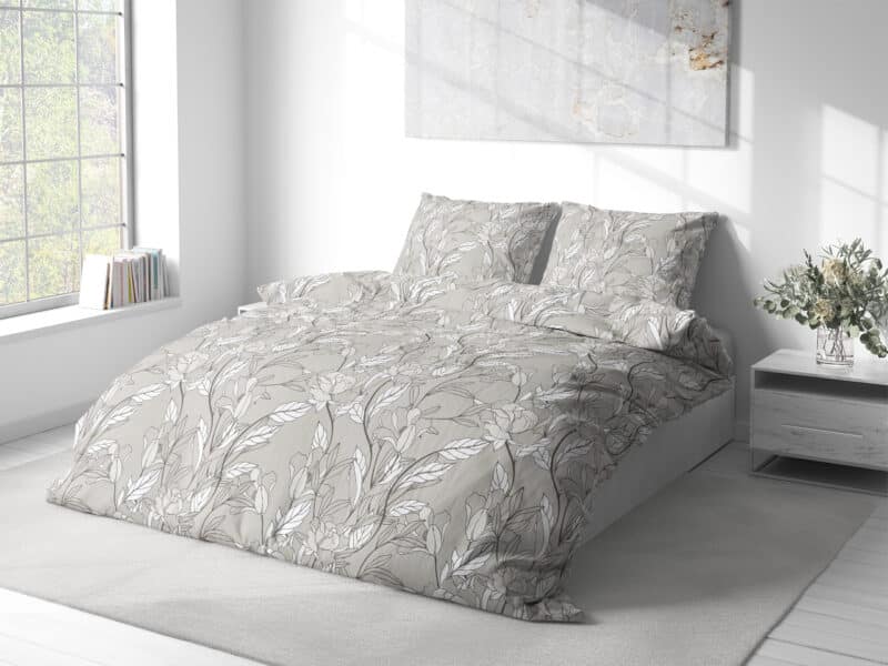 Flannel bed linen grey flowers on grey by Stofex.