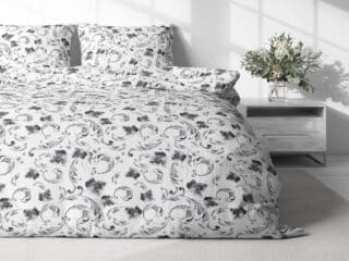 Flannel bed linen grey leaves on white by Stofex.