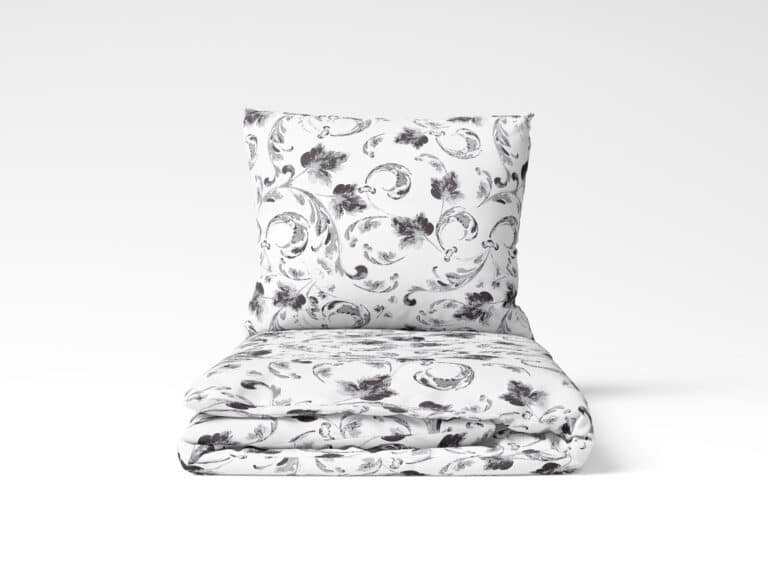 Flannel bed linen grey leaves on white by Stofex.