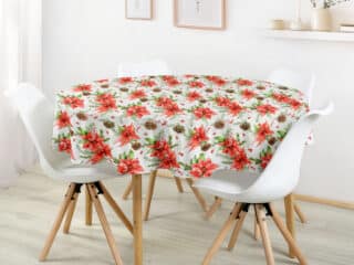 Christmas round Loneta tablecloth Christmas flower by Stofex.