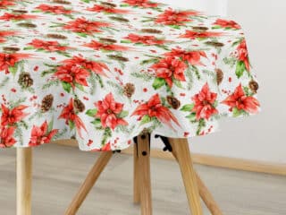 Christmas oval Loneta tablecloth Christmas flower by Stofex.