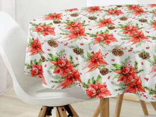 Christmas round Loneta tablecloth Christmas flower by Stofex.