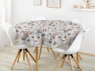 Christmas round Loneta tablecloth rocking horse by Stofex.