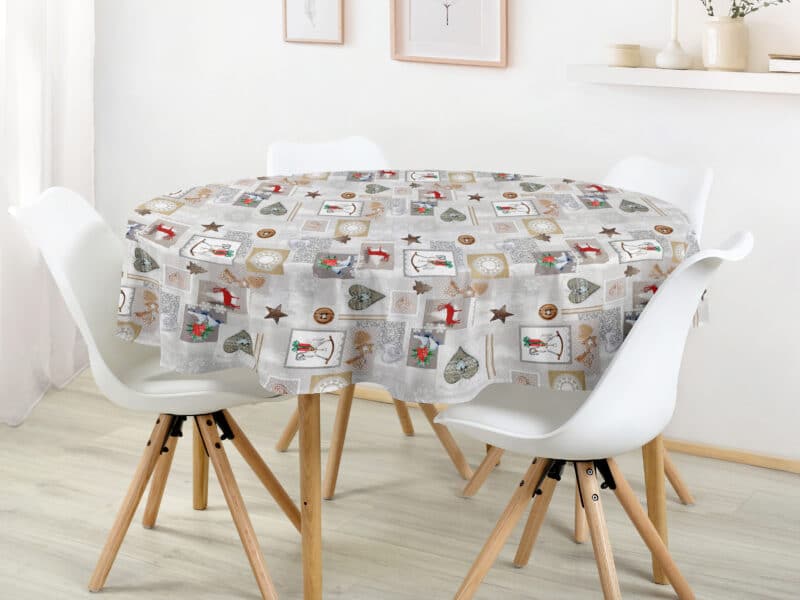 Christmas round Loneta tablecloth rocking horse by Stofex.