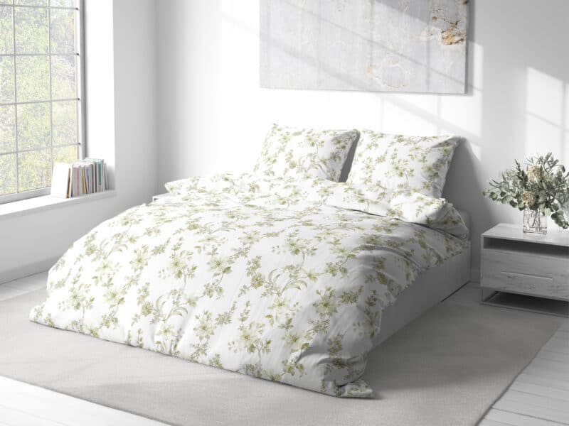 Satin bed linen khaki flowers by Stofex.