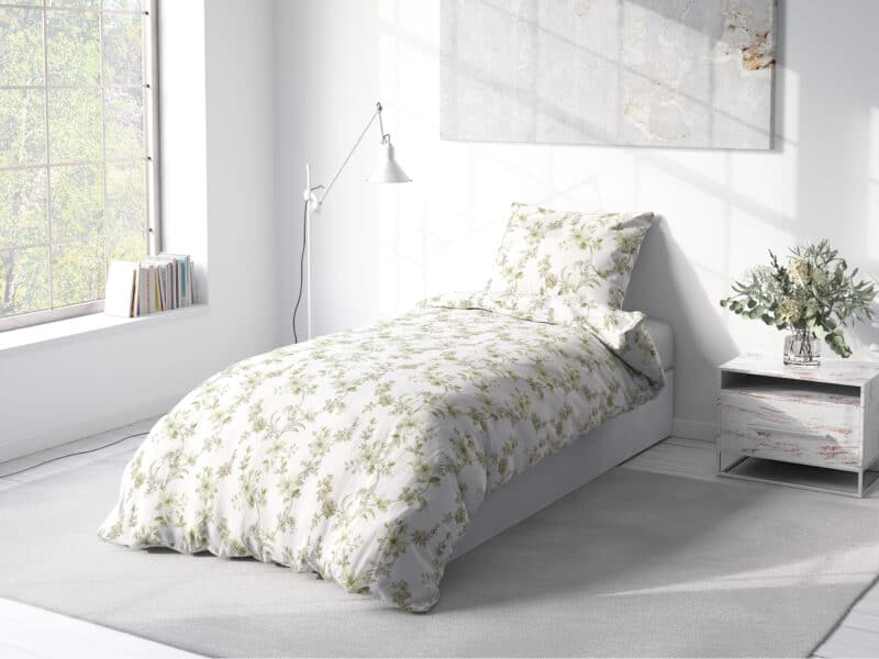 Satin bed linen khaki flowers by Stofex.