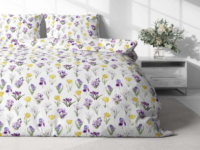 Satin bed linen crocus flowers by Stofex.