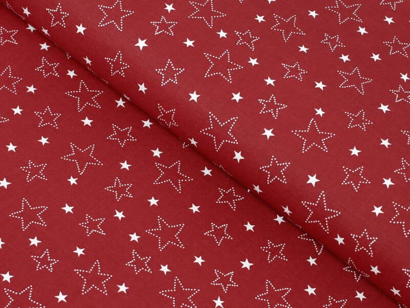 Christmas cotton bed linen white stars on red by Stofex.