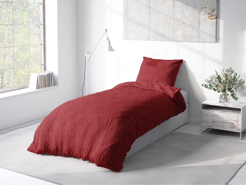 Christmas cotton bed linen white stars on red by Stofex.