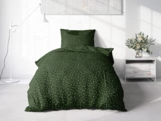 Christmas cotton bed linen white stars on green by Stofex.