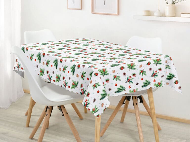 Christmas Teflon square tablecloth holly with pine cone by Stofex.