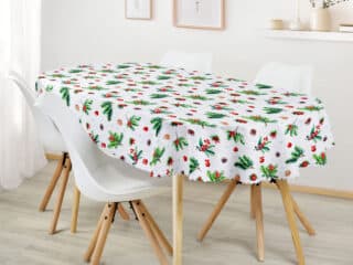 Christmas Teflon oval tablecloth holly with pine cone by Stofex.