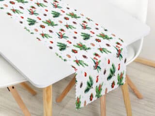 Christmas Teflon table runner holly with pine cone by Stofex.