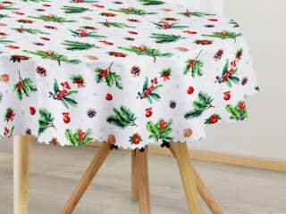 Christmas Teflon oval tablecloth holly with pine cone by Stofex.