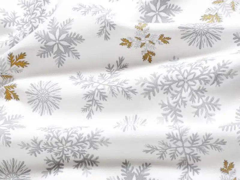 Christmas cotton table runner snowflakes on white by Stofex.