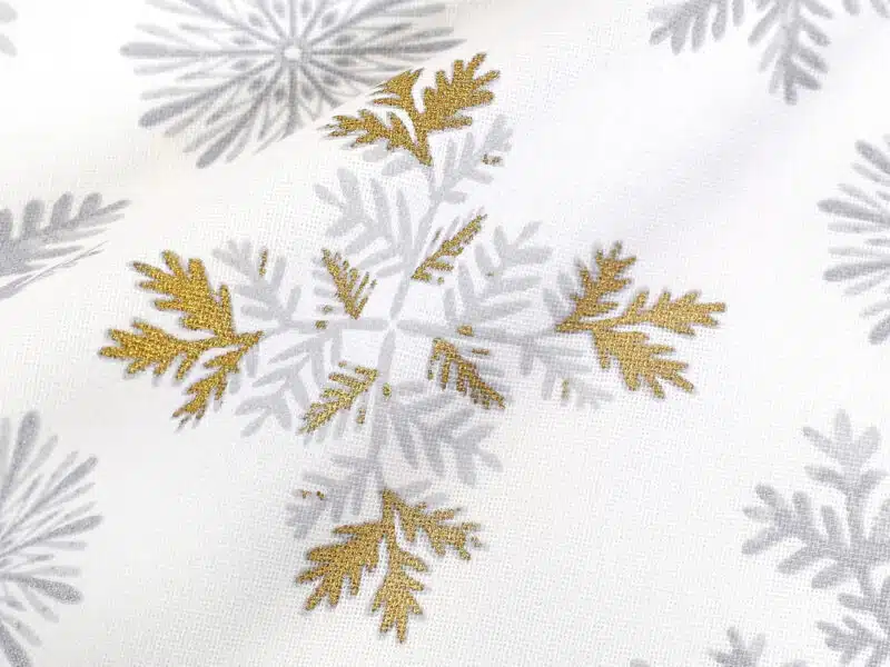 Christmas cotton table runner snowflakes on white by Stofex.