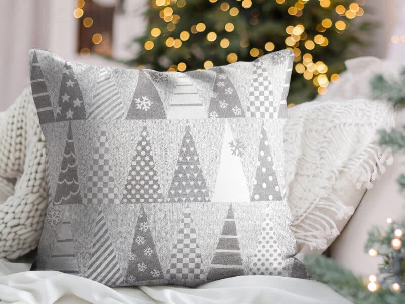 Christmas LONETA pillowcase grey tree on silver by Stofex.