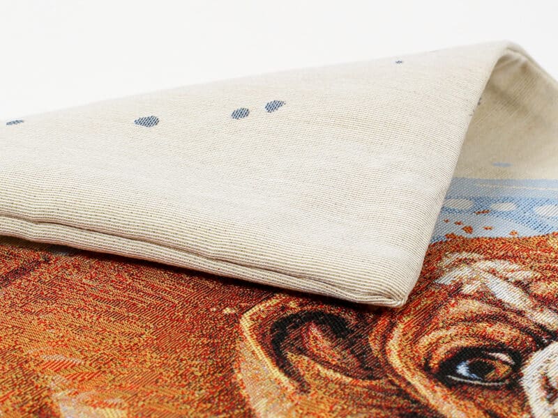 Tapestry pillowcase bulldog puppy on beige by Stofex.