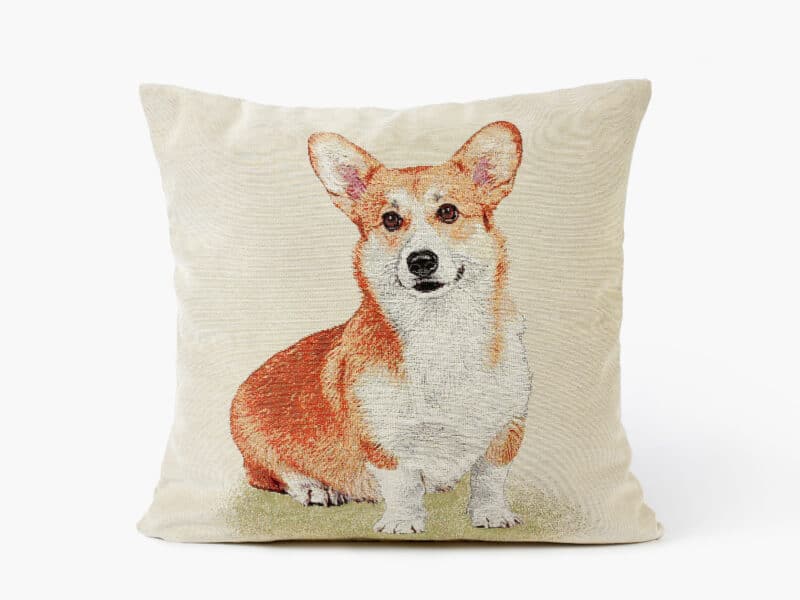 Tapestry pillowcase corgi on beige by Stofex.