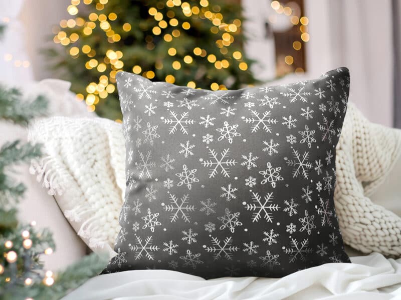 Christmas pillowcase silver snowflakes on grey by Stofex.